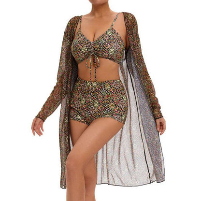 Digital Printing Pleated Tie Bikini For Women.