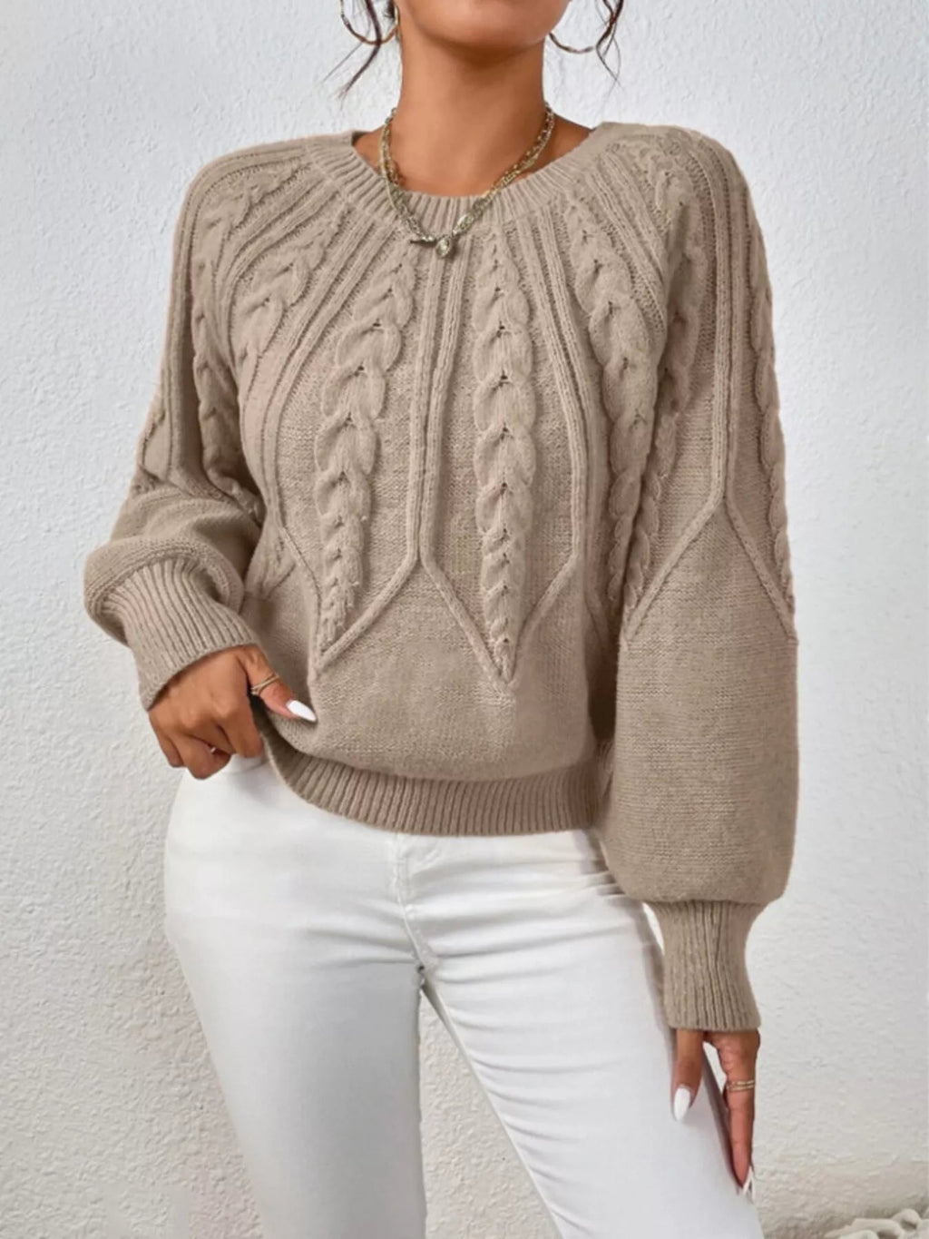 Cable Knit Long Sleeve Sweater.