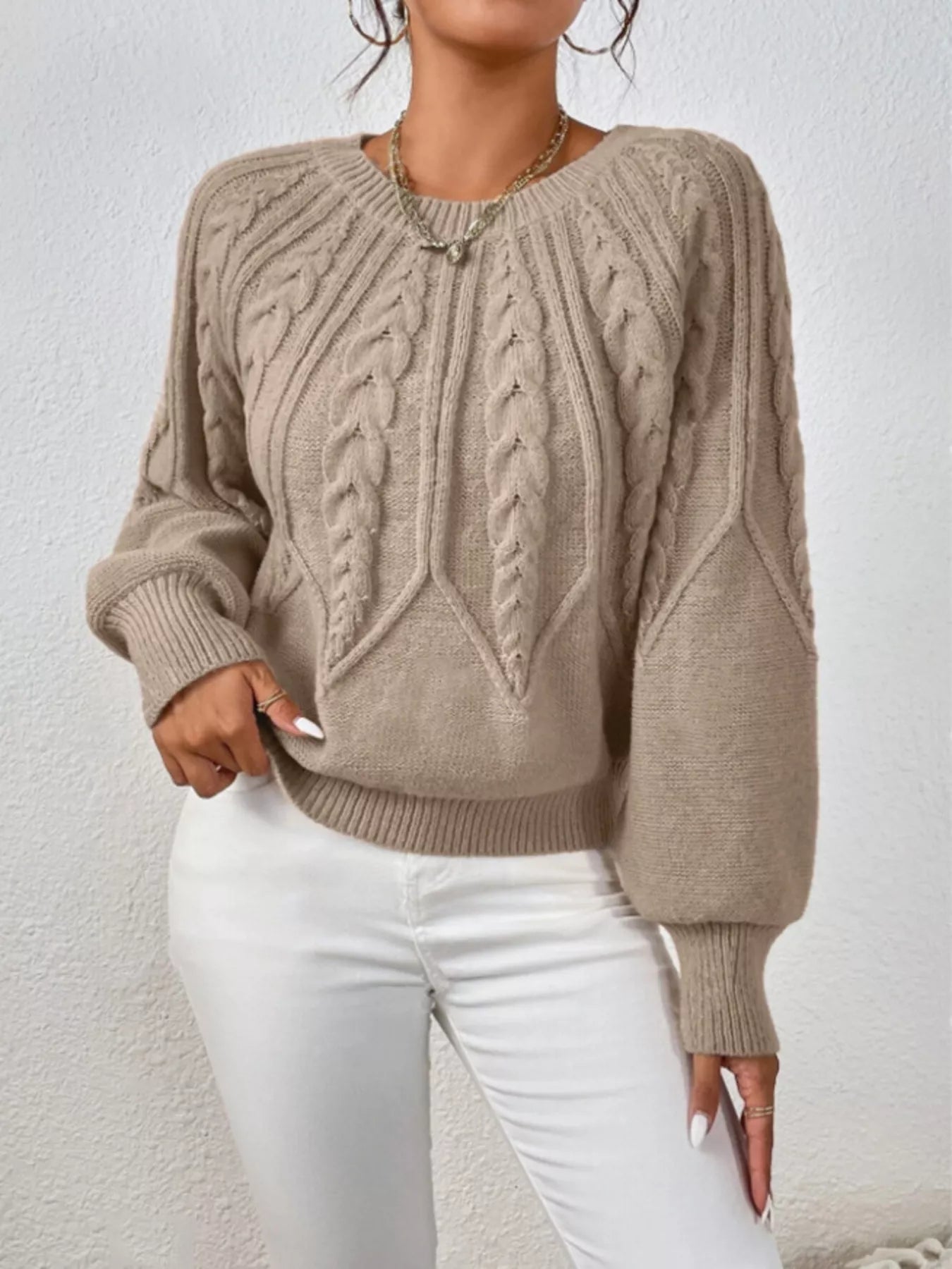 Cable Knit Long Sleeve Sweater.