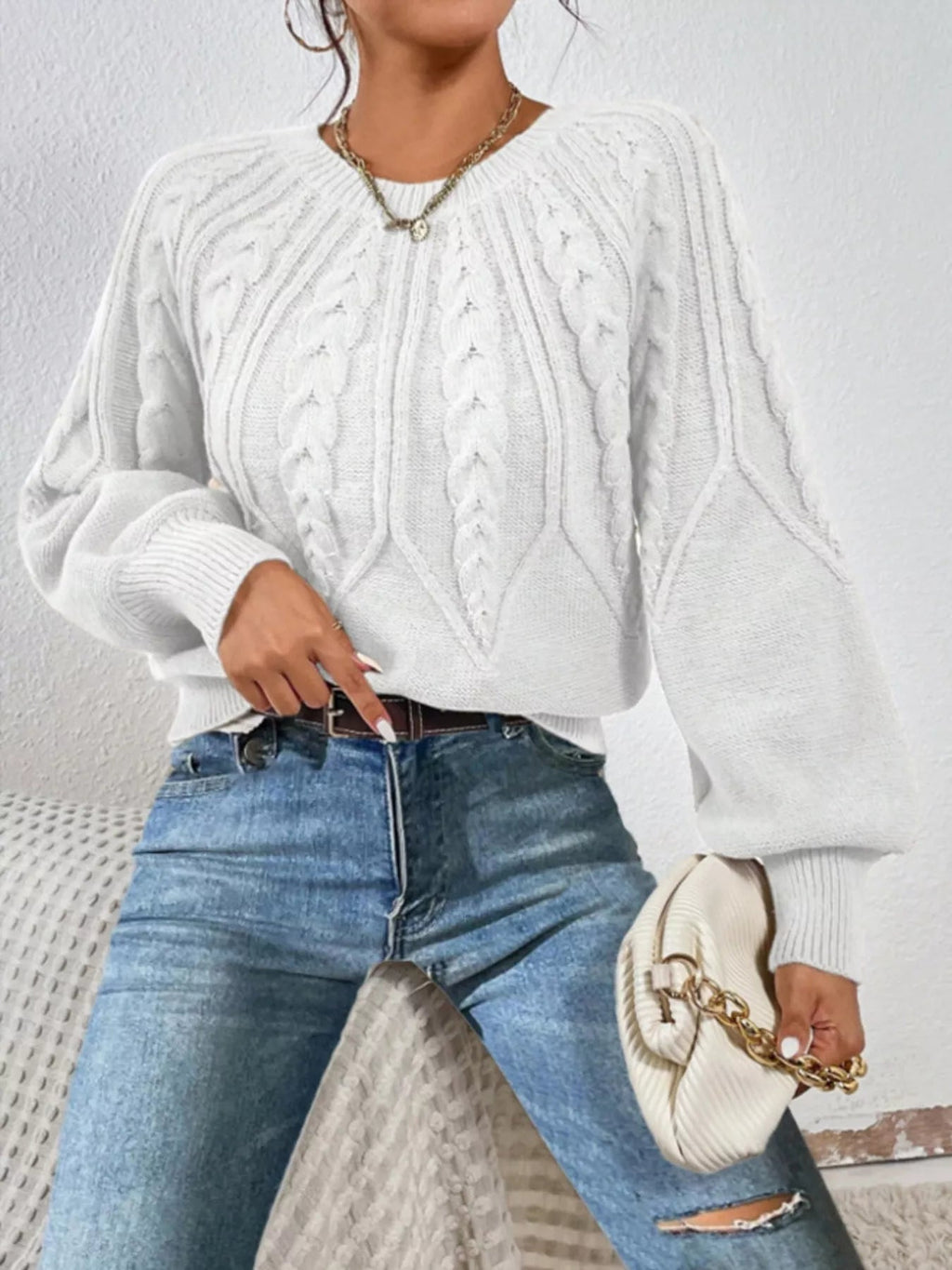 Cable Knit Long Sleeve Sweater.
