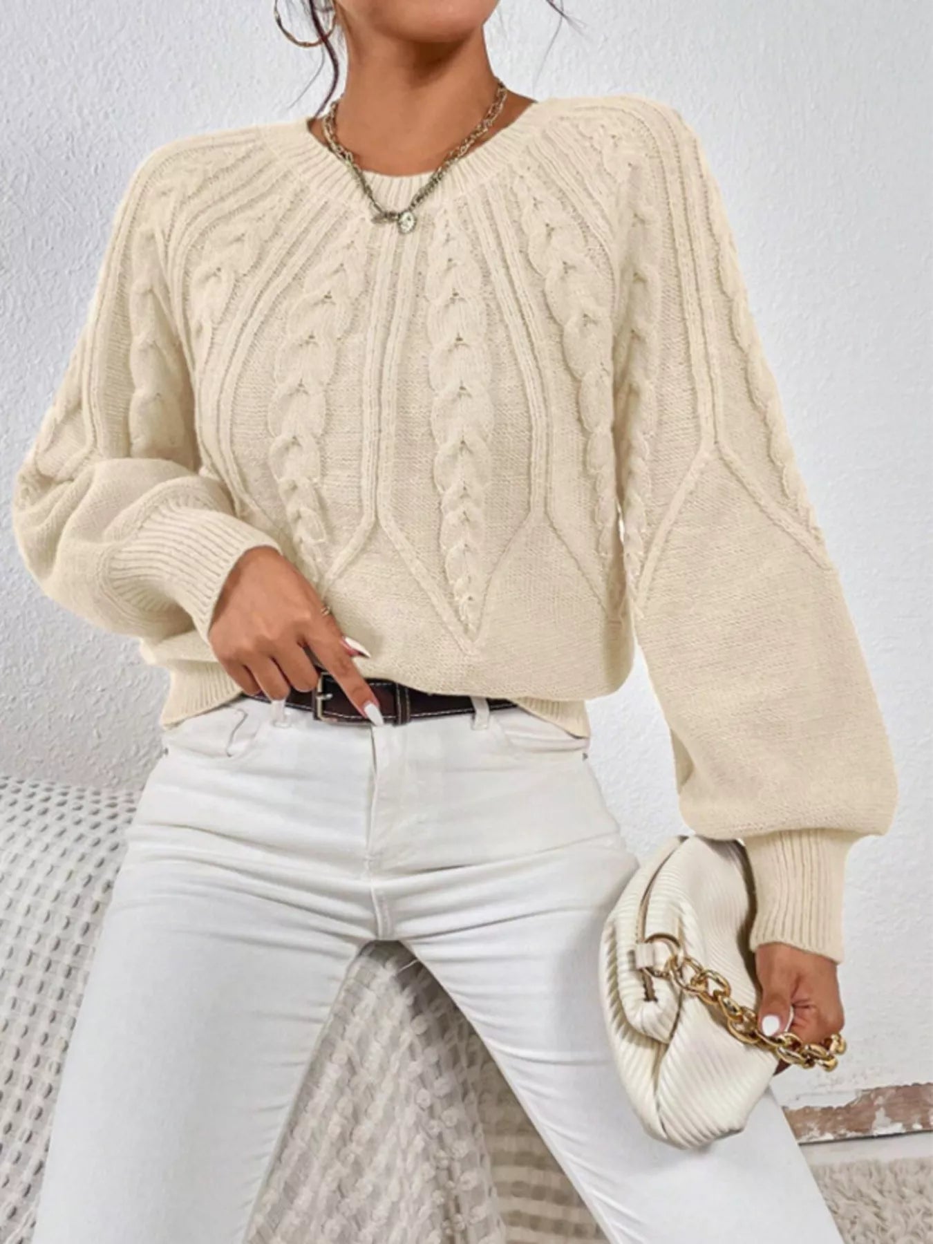 Cable Knit Long Sleeve Sweater.