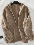 Cable Knit Open Front Hooded Cardigan.