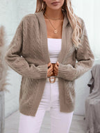 Cable Knit Open Front Hooded Cardigan.