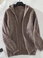 Cable Knit Open Front Hooded Cardigan.