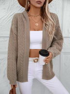 Cable Knit Open Front Hooded Cardigan.