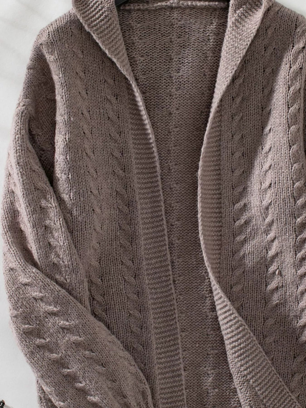 Cable Knit Open Front Hooded Cardigan.
