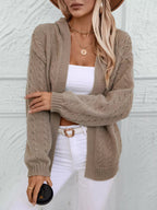 Cable Knit Open Front Hooded Cardigan.