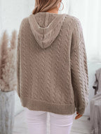 Cable Knit Open Front Hooded Cardigan.