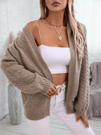 Cable Knit Open Front Hooded Cardigan.