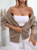 Cable Knit Open Front Hooded Cardigan.