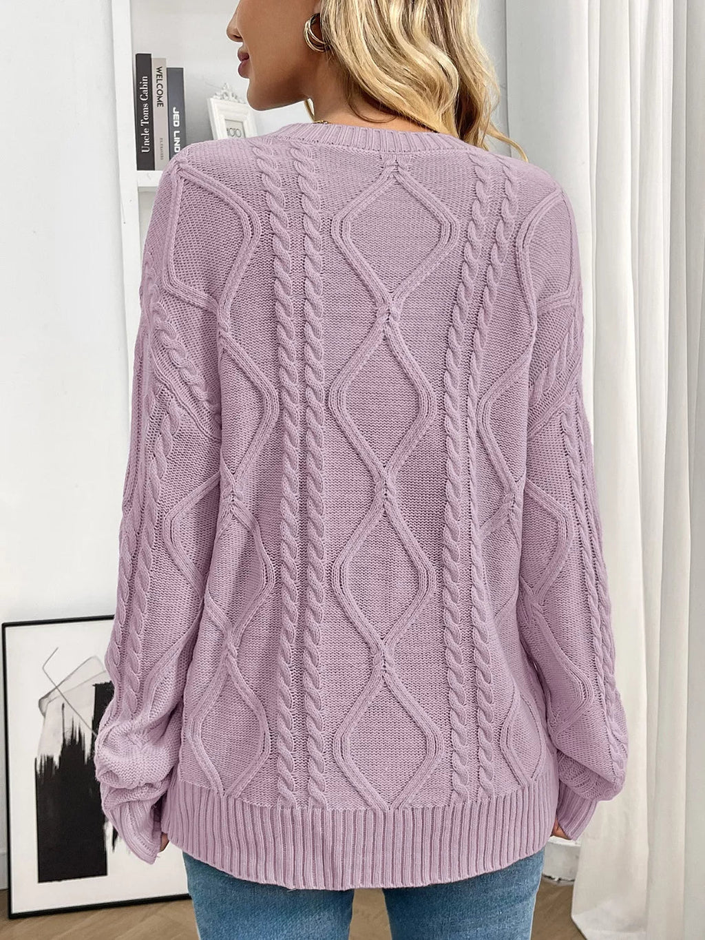 Cable Knit Round Neck Sweater.