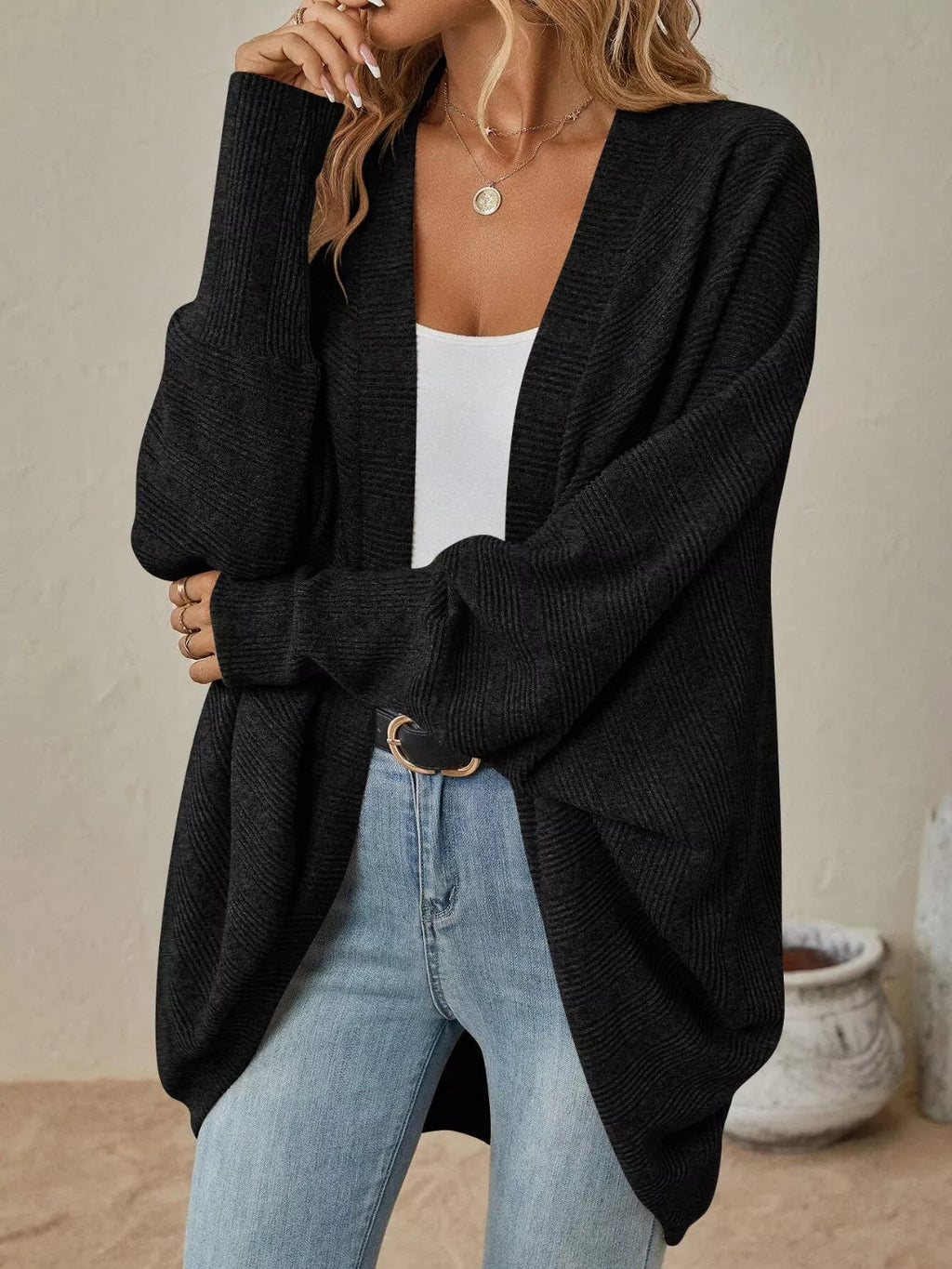 Casual Knit Open Front CardiganCardigan