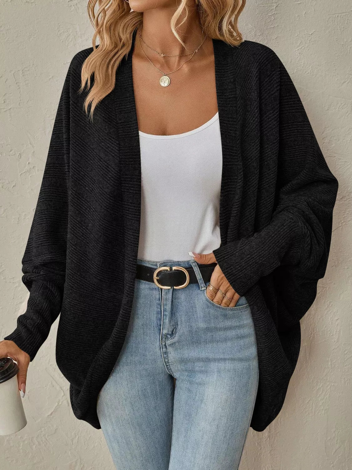 Casual Knit Open Front CardiganCardigan