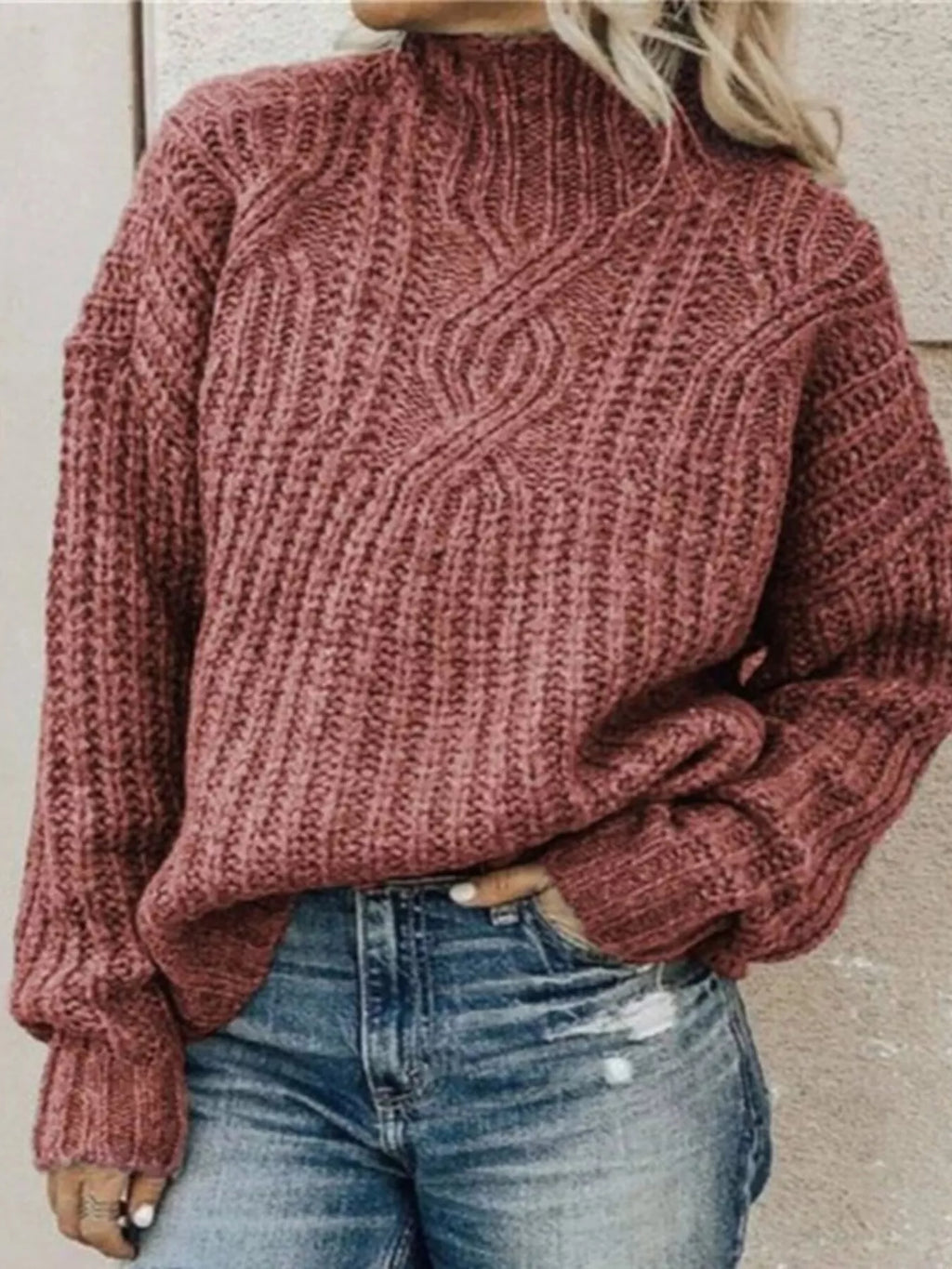 Stylish plus size turtleneck sweater offering warmth and comfort for elegant winter fashion