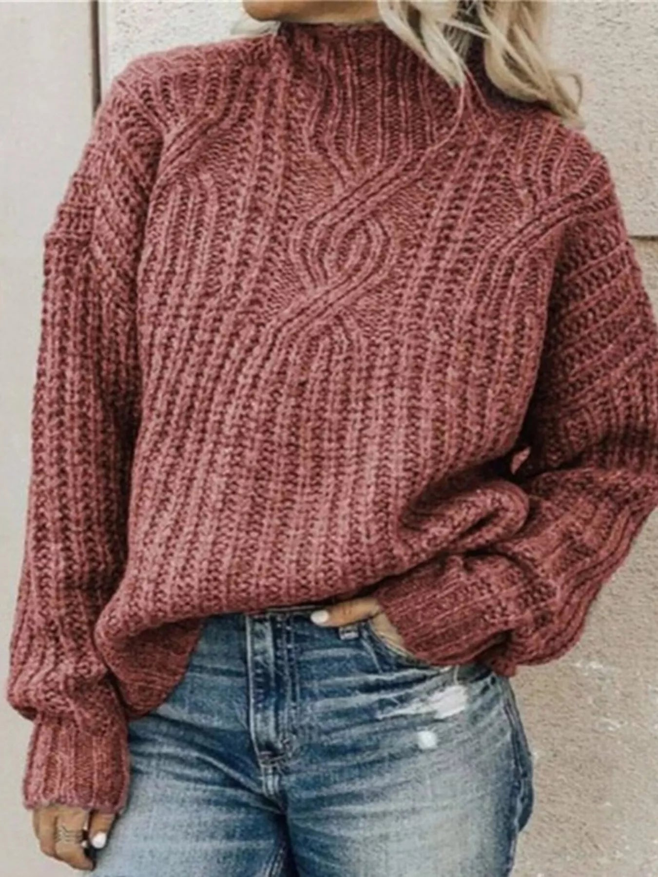 Stylish plus size turtleneck sweater offering warmth and comfort for elegant winter fashion