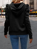Puff Sleeve Hoodie with Drawstring.