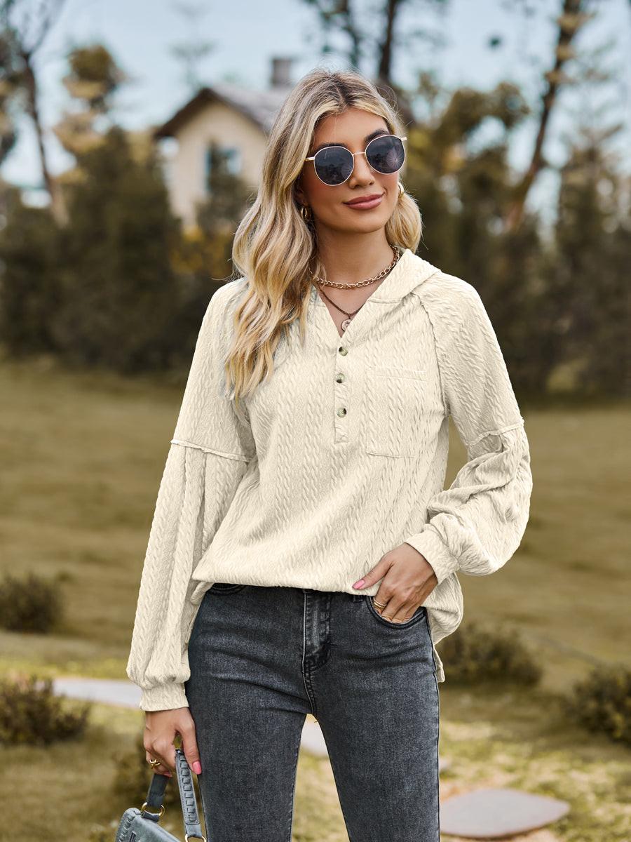 Cable-Knit Dropped Shoulder Hoodie.