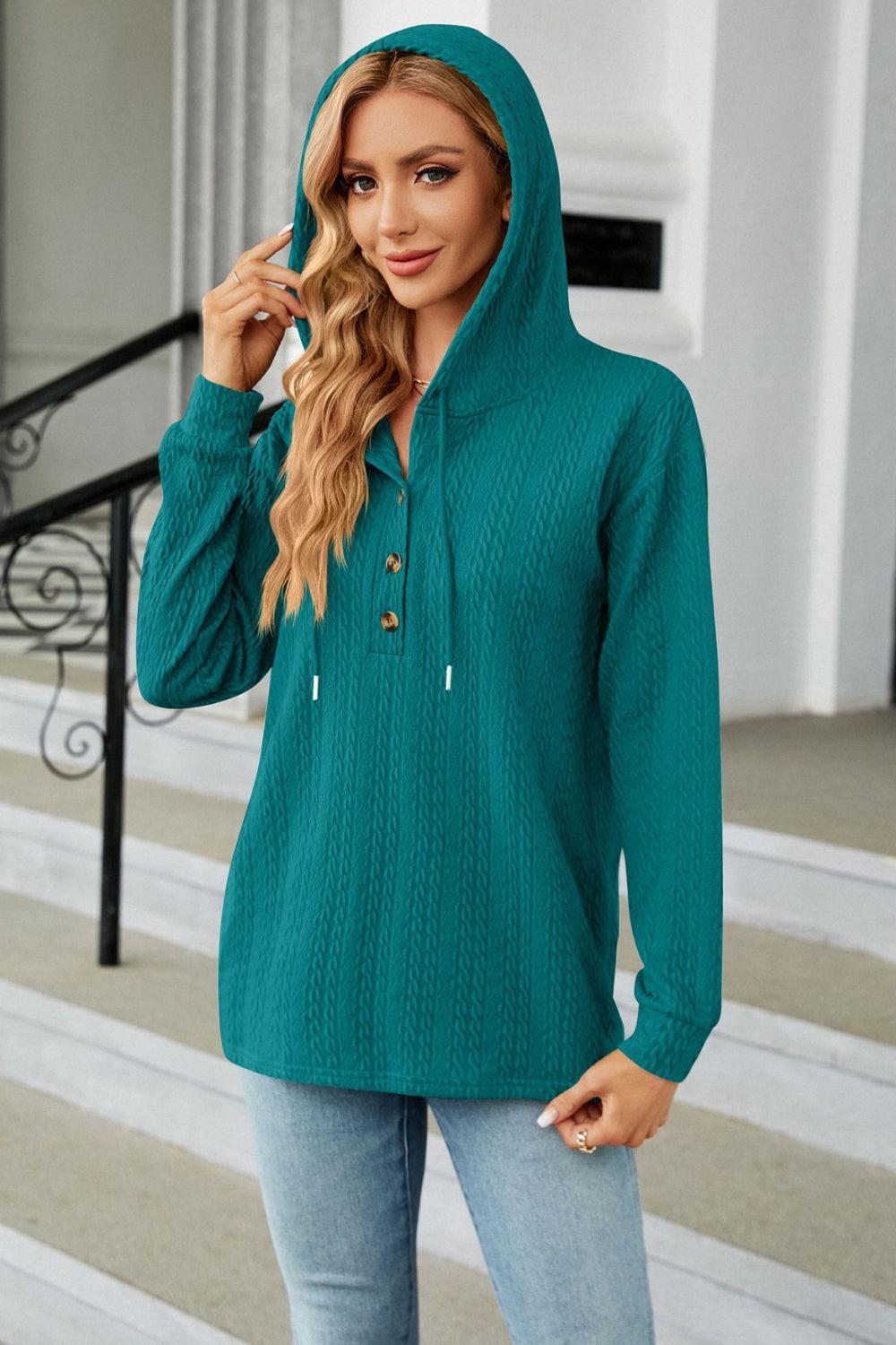 Cable-Knit Long Sleeve Hoodie.