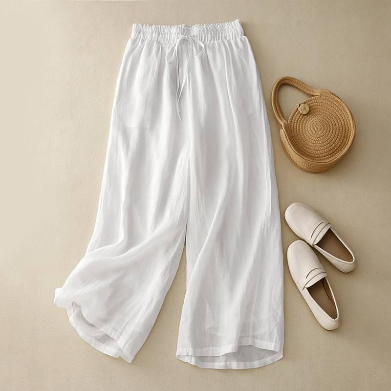 Cotton And Linen Art Retro Double-layer Wide-leg Pants.