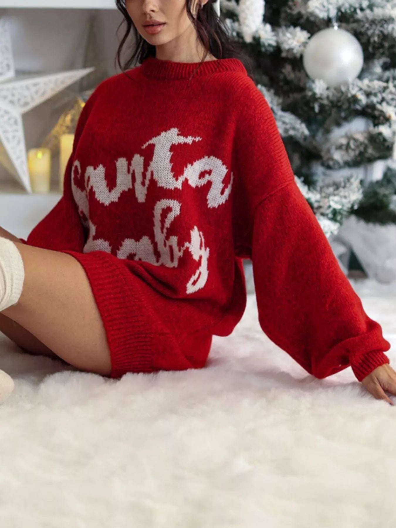 Christmas Letter Oversized Sweater Dress.