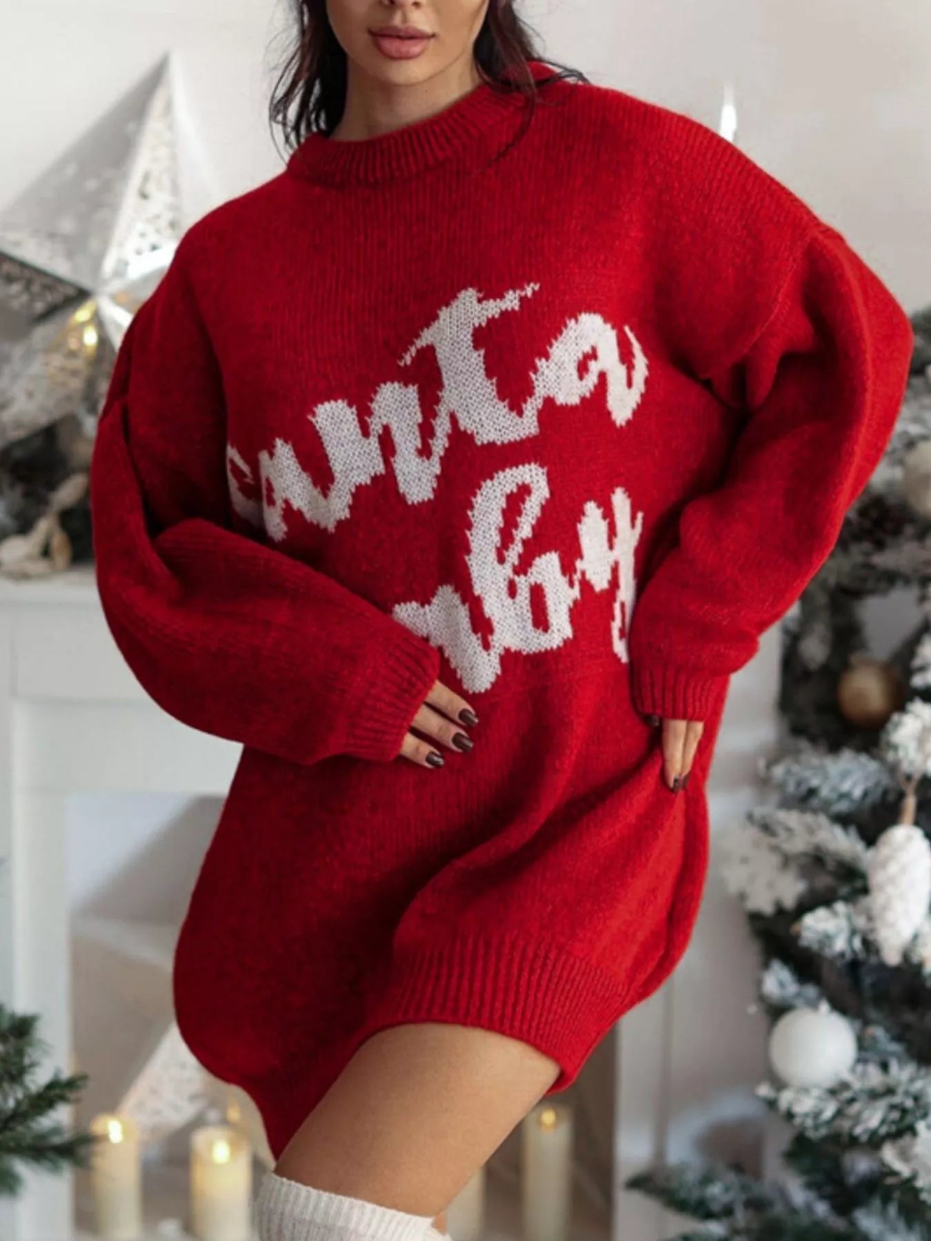 Christmas Letter Oversized Sweater Dress.
