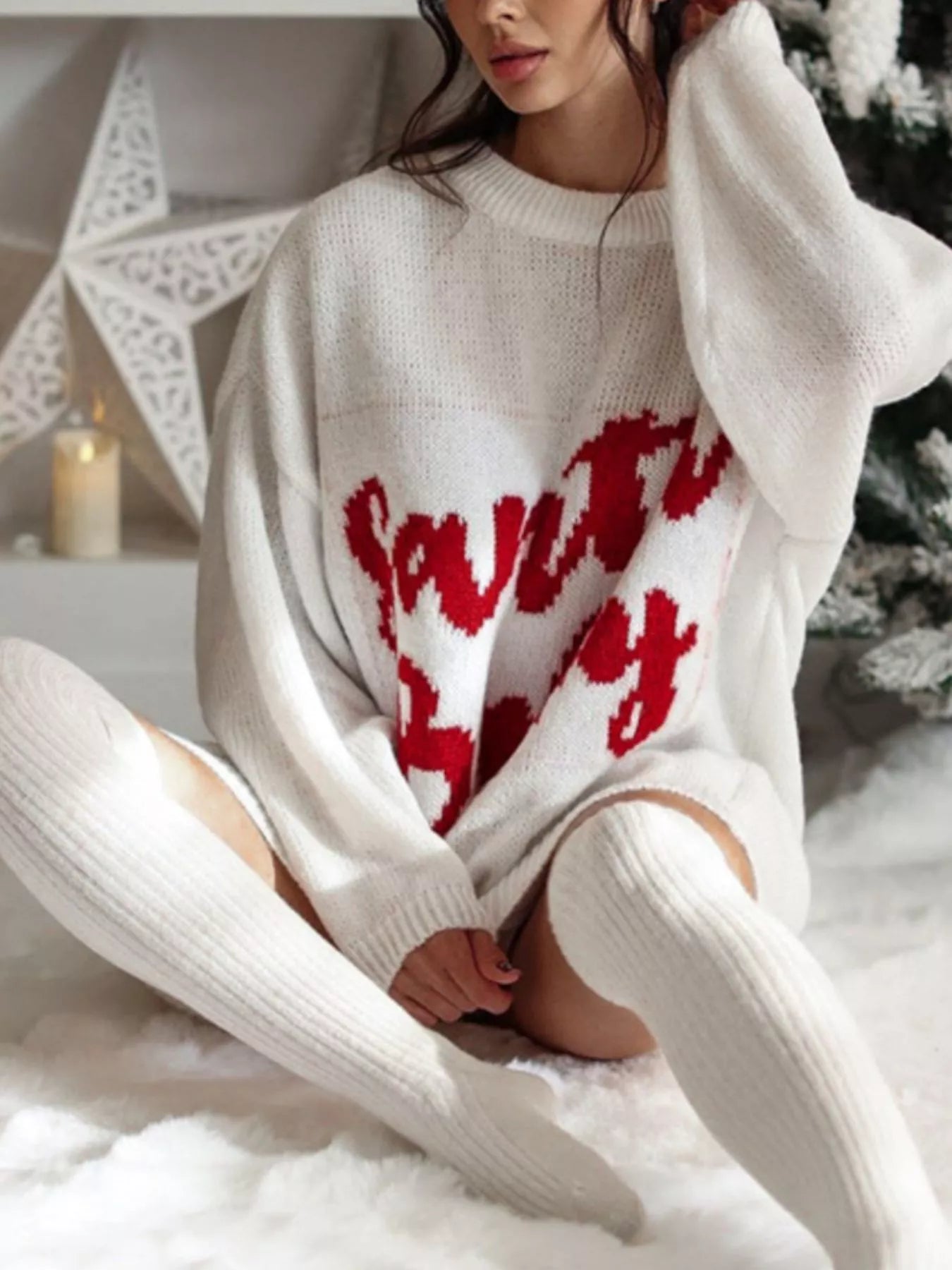 Christmas Letter Oversized Sweater Dress.