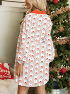 Christmas Santa Print Button Front Mini Dress.