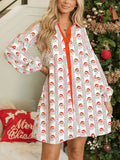 Christmas Santa Print Button Front Mini Dress.