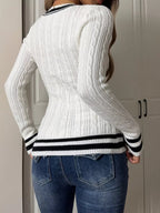 Classic V-Neck Cable Knit Sweater.