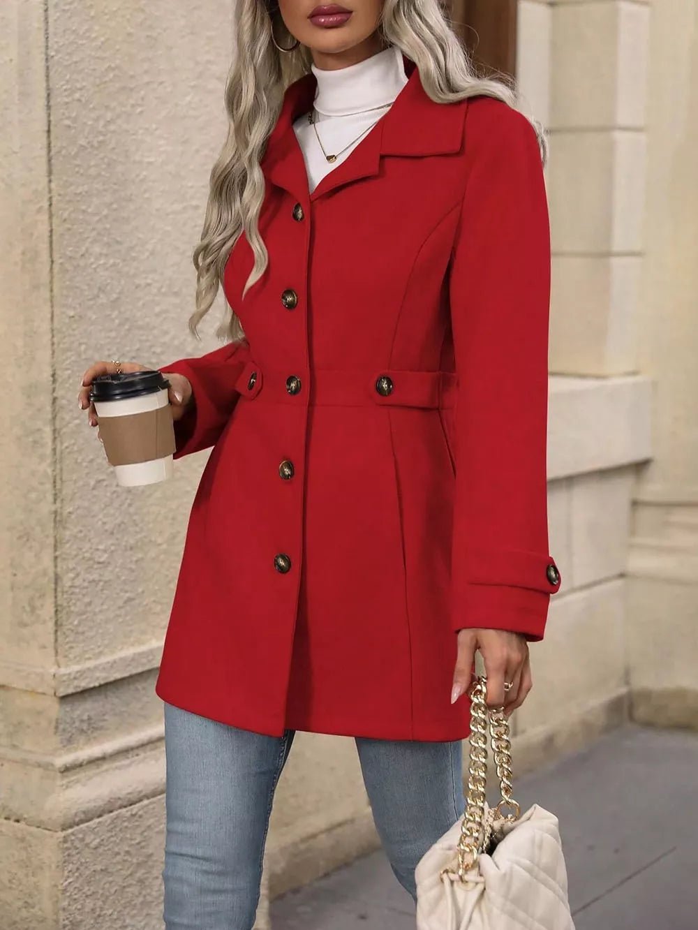 Collared Neck Button Up Coat.