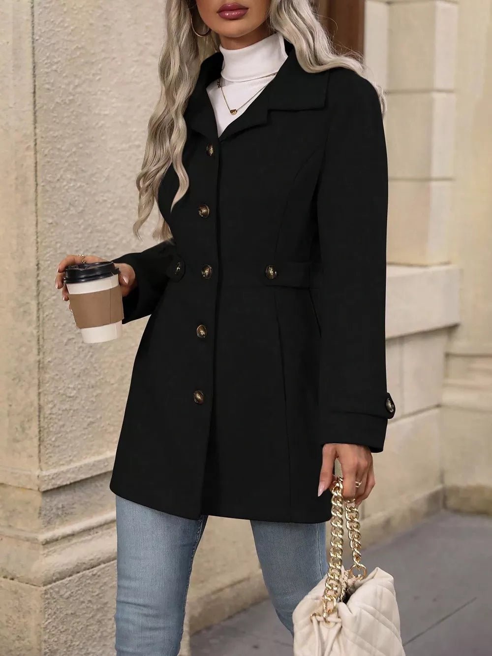 Collared Neck Button Up Coat.