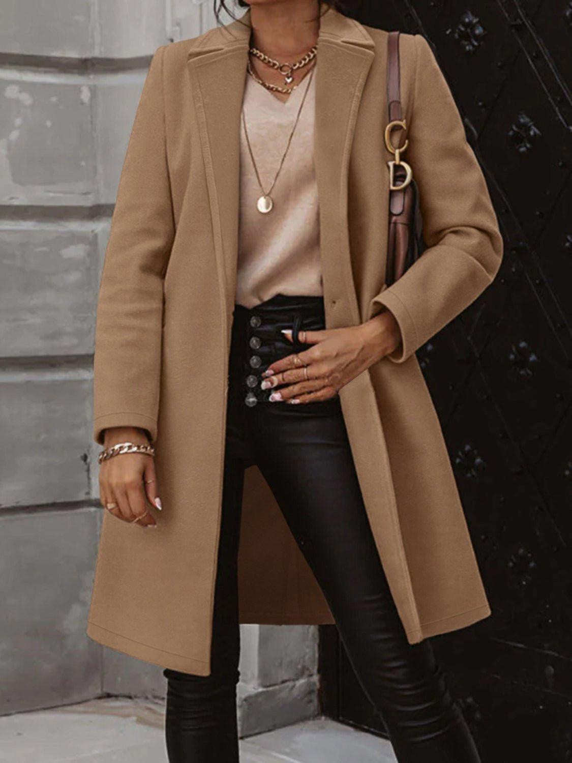 Collared Neck Button Up Long Sleeve Coat.