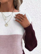 Color Block Long Sleeve SweaterKnit Tops