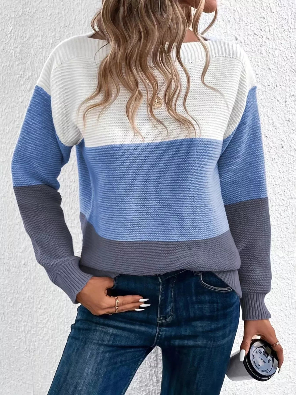 Color Block Long Sleeve Sweater.