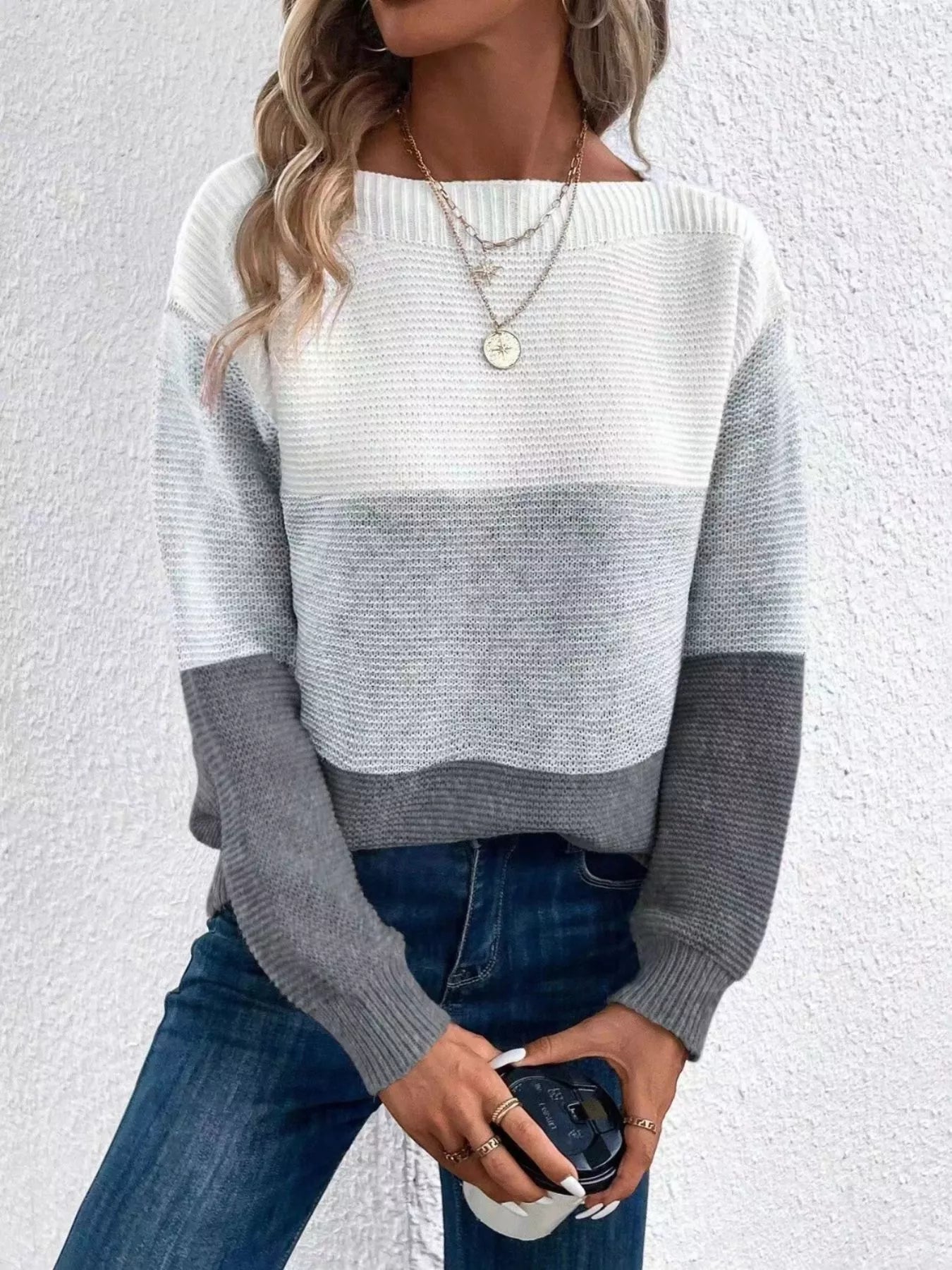 Color Block Long Sleeve Sweater.