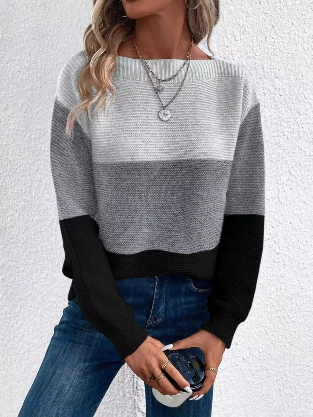 Color Block Long Sleeve Sweater.