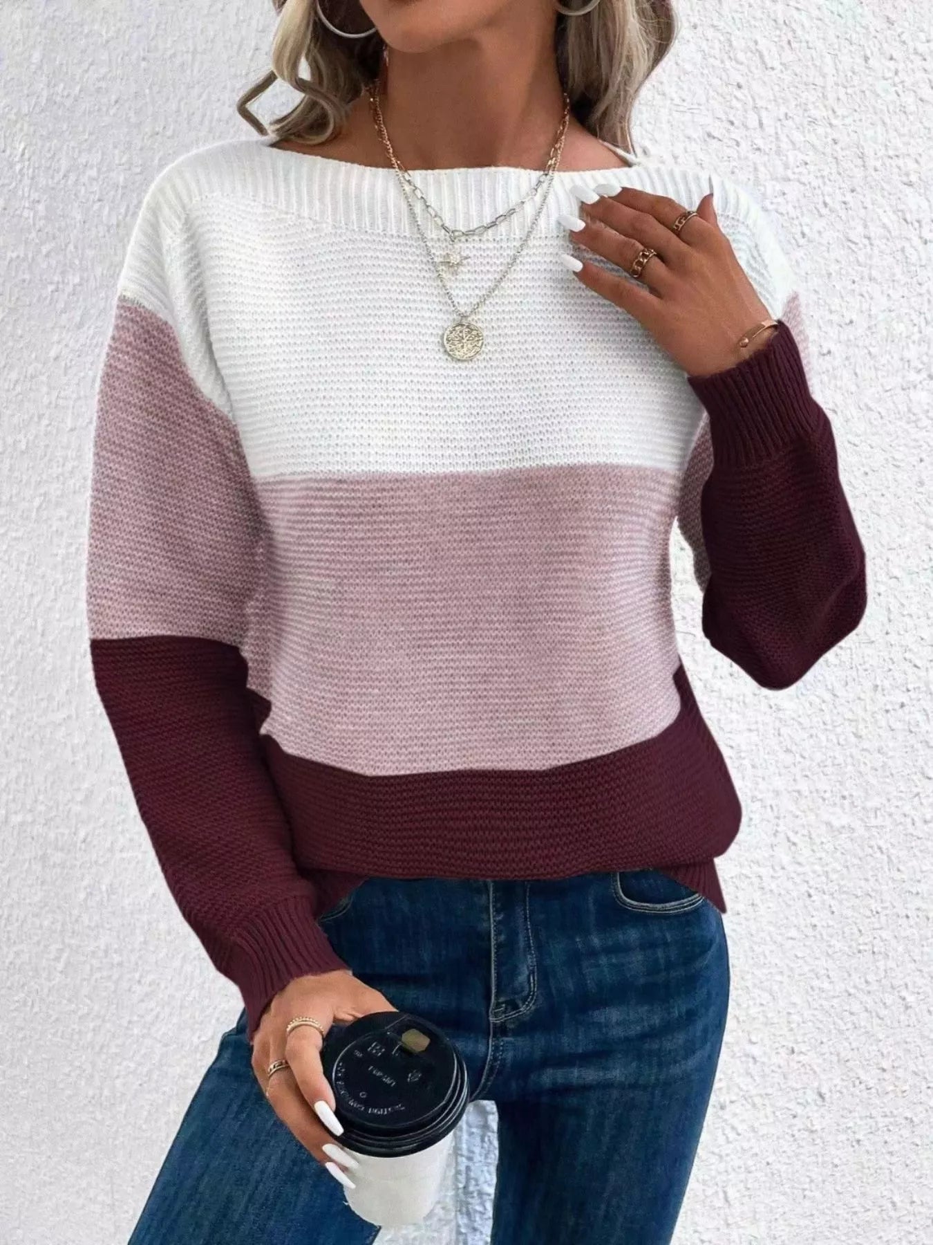 Color Block Long Sleeve SweaterKnit Tops