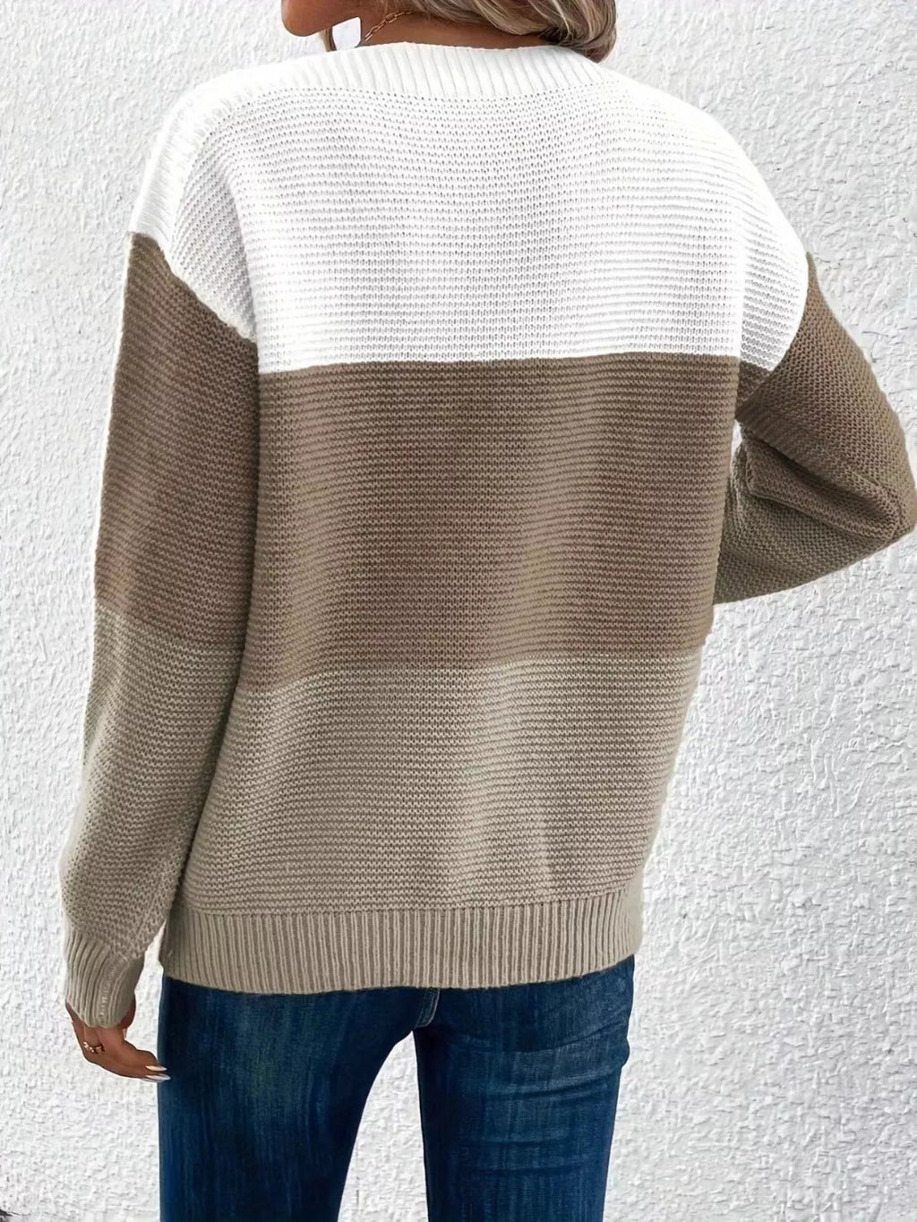 Color Block Long Sleeve Sweater.