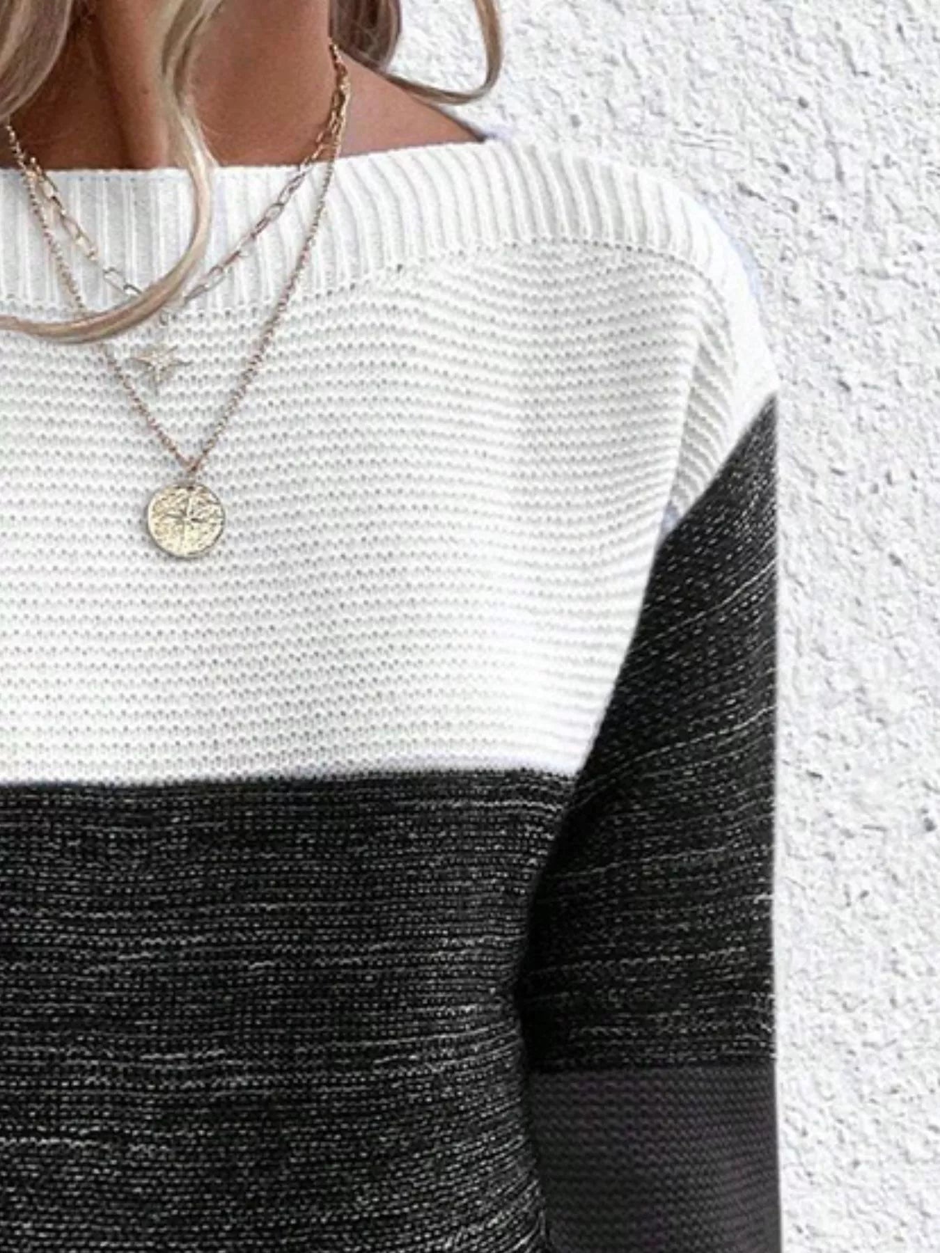 Color Block Long Sleeve Sweater.