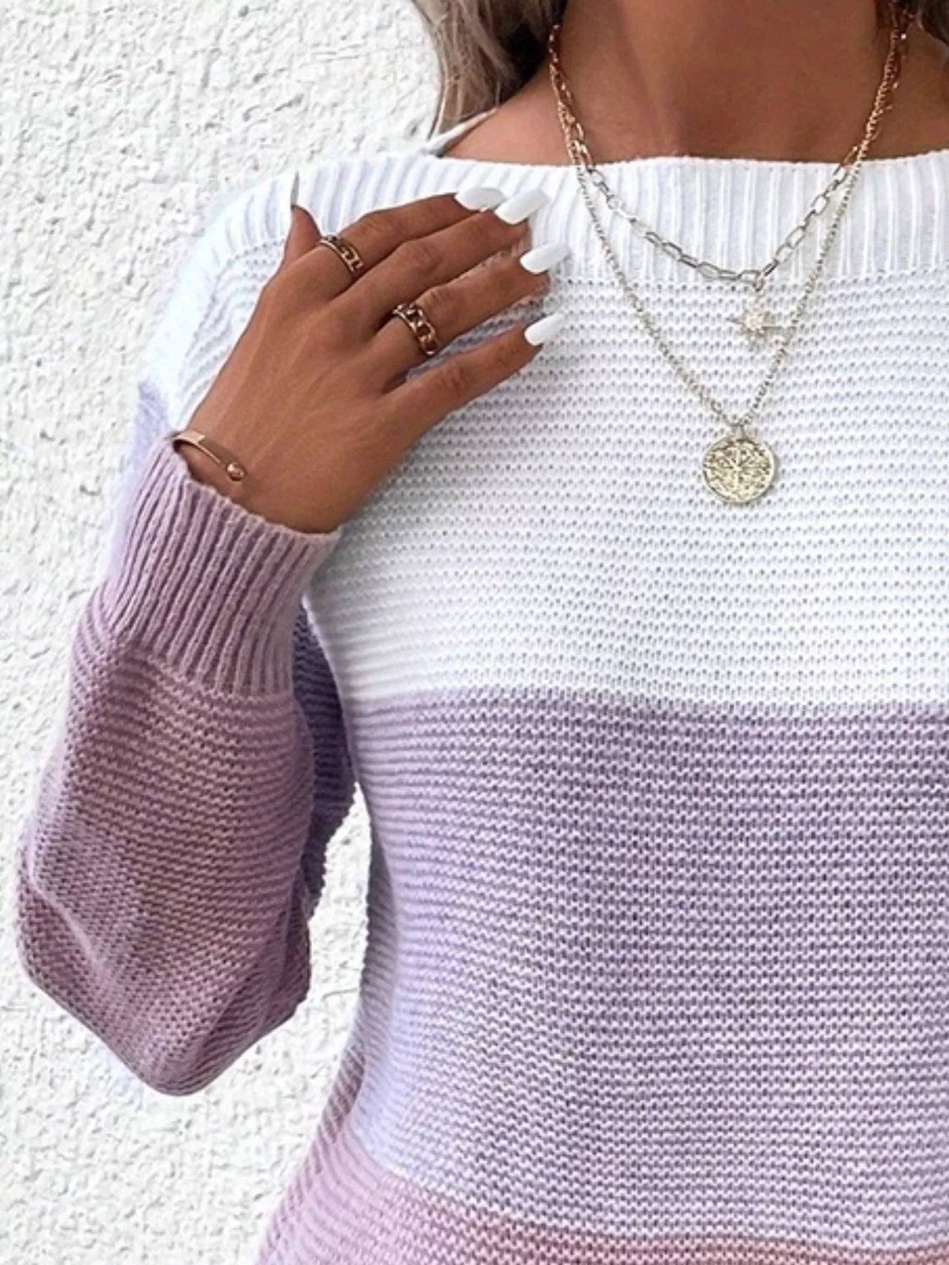 Color Block Long Sleeve Sweater.