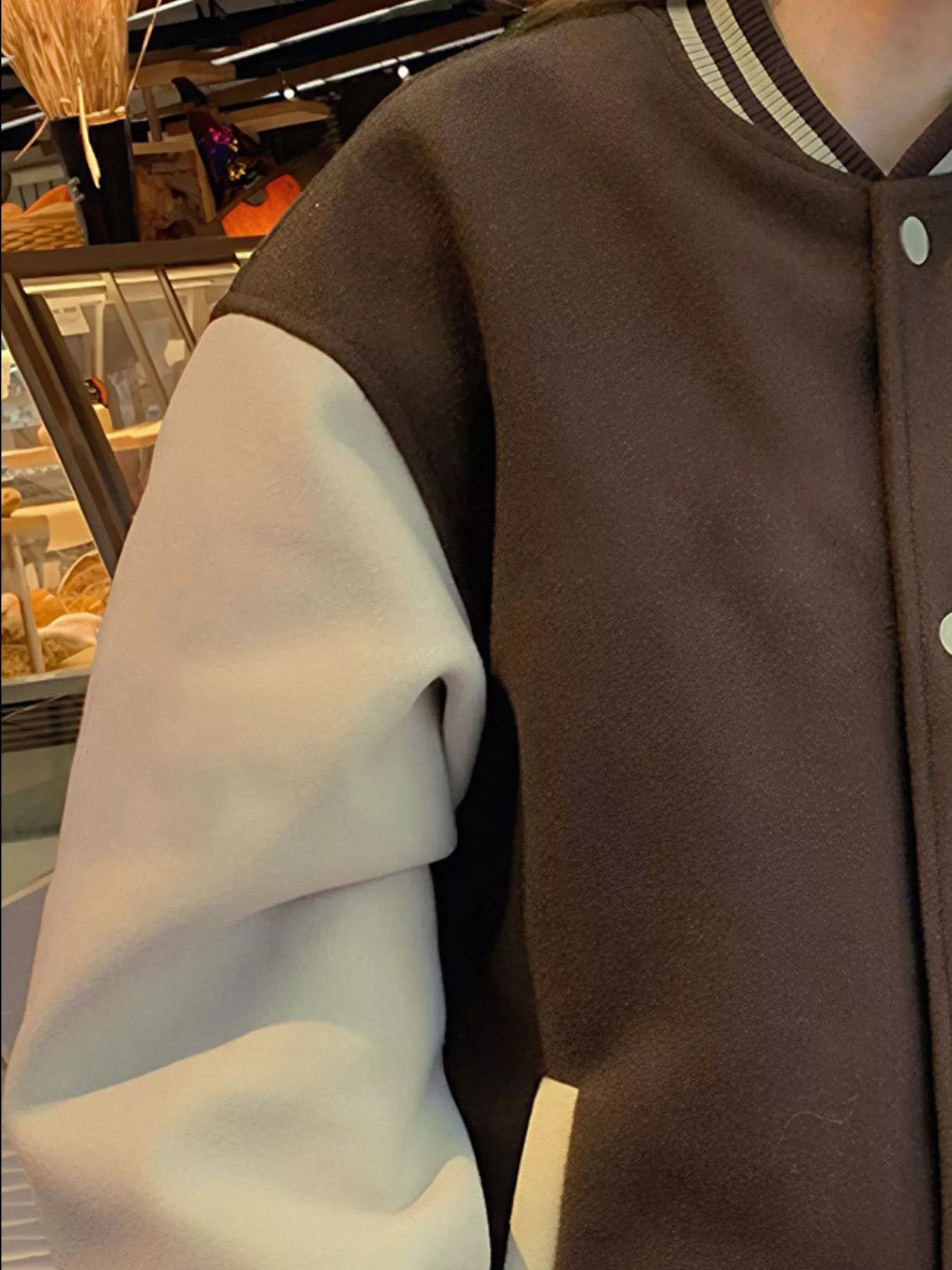 Color Block Snap Down Baseball Jacket.