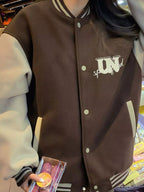 Color Block Snap Down Baseball Jacket.