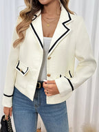 Contrast Trim Button-Up Blazer.