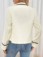 Contrast Trim Button-Up Blazer.