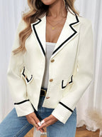 Contrast Trim Button-Up Blazer.