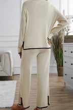 Contrast Trim Round Neck Top and Pants Sweater Set.