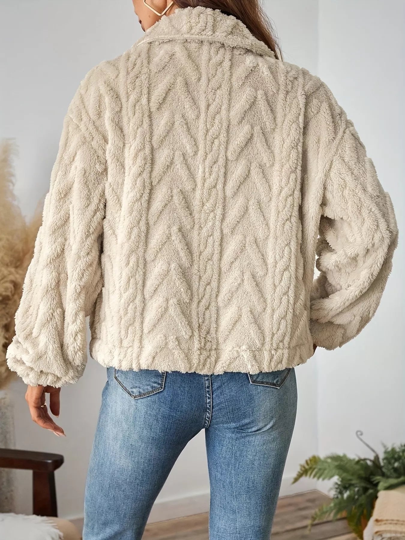 Cozy Textured Fleece Button-Up Outerwear.