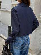 Cropped Double-Breasted Raglan Sleeve Jacket.