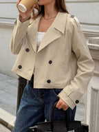 Cropped Double-Breasted Raglan Sleeve Jacket.