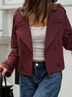 Cropped Double-Breasted Raglan Sleeve Jacket.